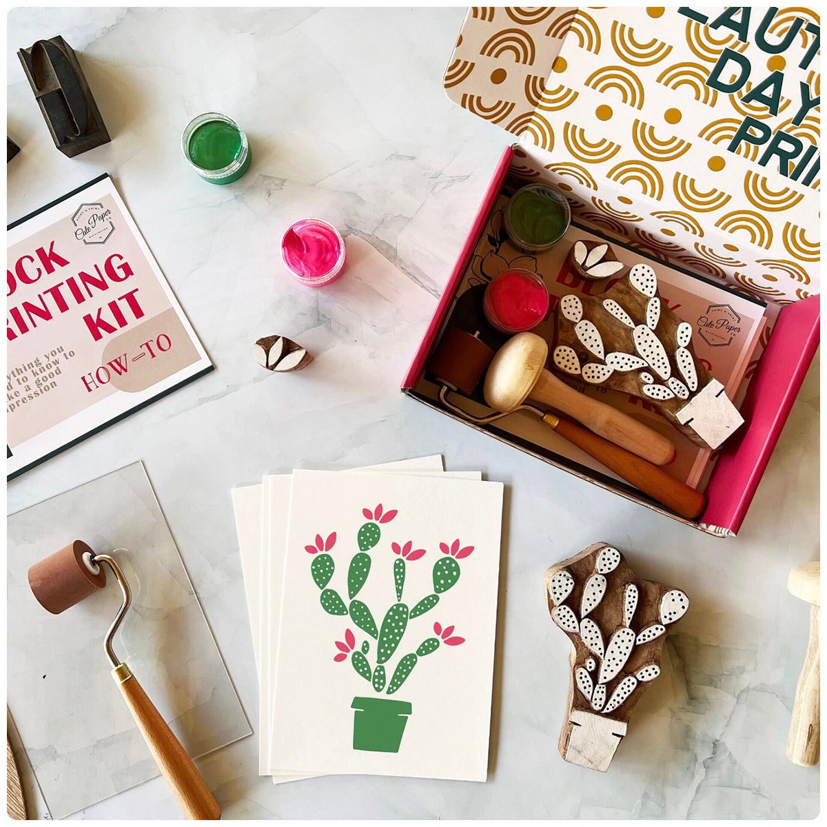 Blooming Cactus Wood Block Printing Kit